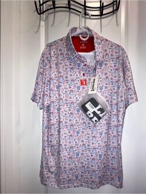 NWT Bogey Bros 'Merica Print Polo Shirt